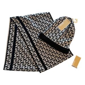 Michael Kors NEW Infinity Scarf and Beanie Hat 2 Piece Set Black Signature